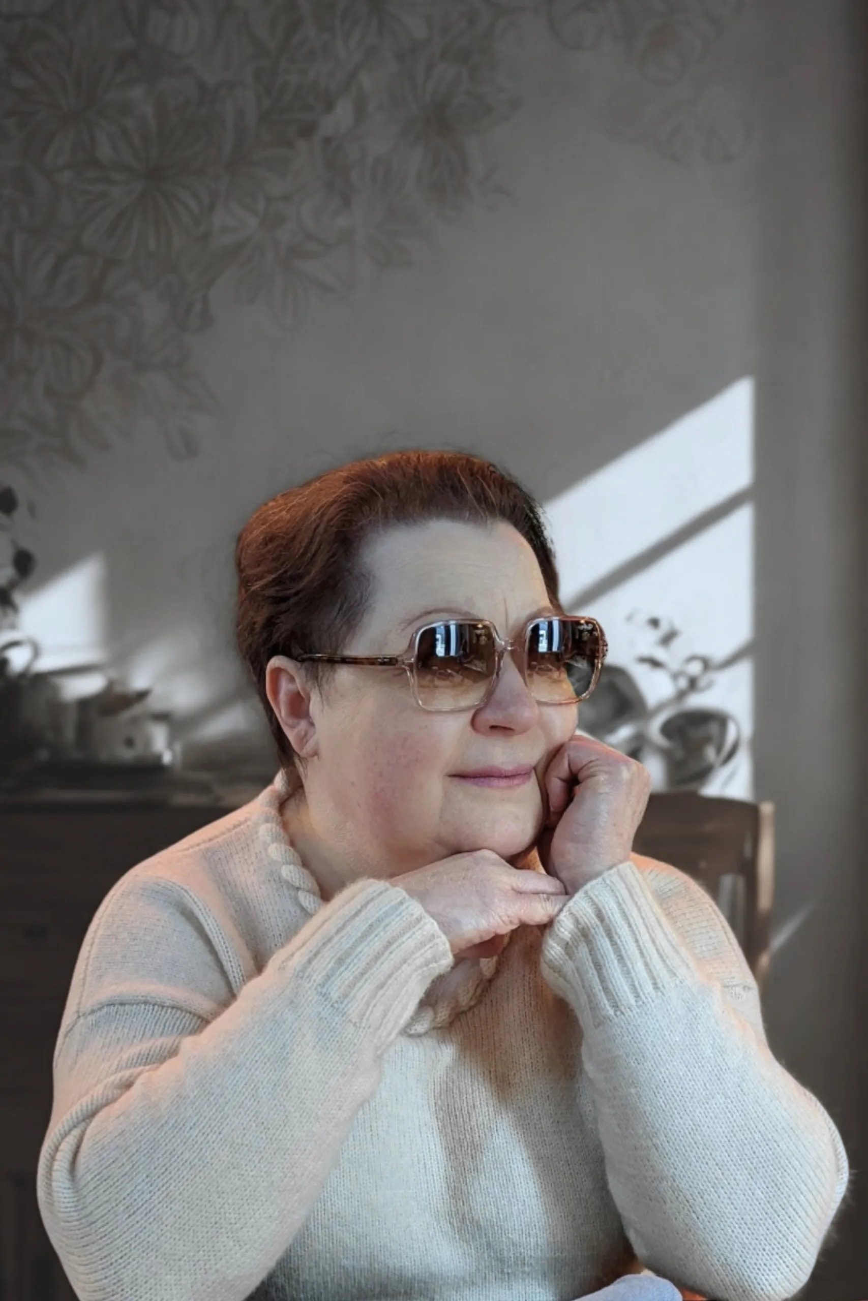 Portrait of Co-Founder Tatyana Rivera, an expert with over four decades of heritage textile experience and master hand-knitting sample maker
